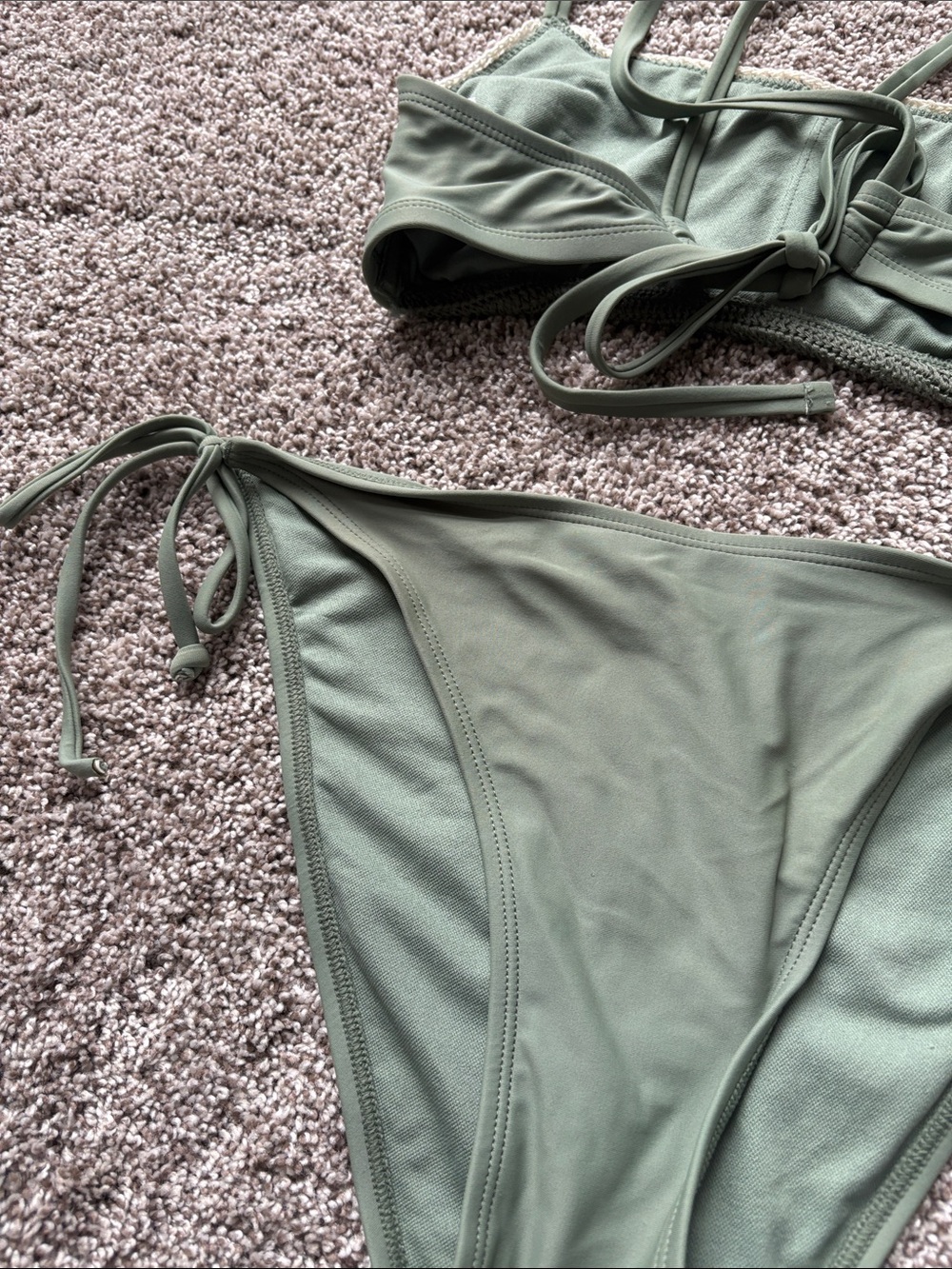 Olive Green Crochet Trim Bikini Set - Picture 6 of 6